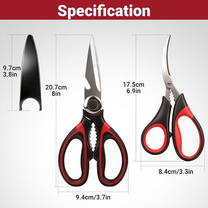 Kitchen Shears Set of 2, Heavy Duty Kitchen Scissors Seafood Scissors, Stainless Steel Sharp Food Cooking Scissors for Meat, Bones, Fish, Poultry, Vegetables, Chicken, Dishwasher Safe