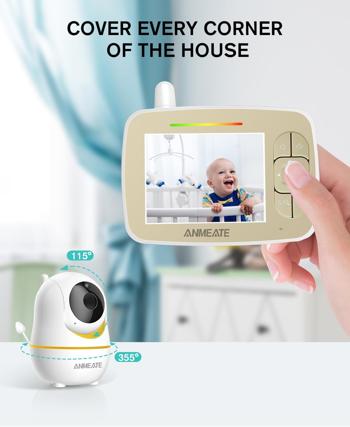 Baby Monitor with Remote Pan-Tilt-Zoom Camera, 3.5” Large Display Video Baby Monitor with Camera and Audio |Infrared Night Vision |Two Way Talk | Room Temperature| Lullabies and 960Ft Range