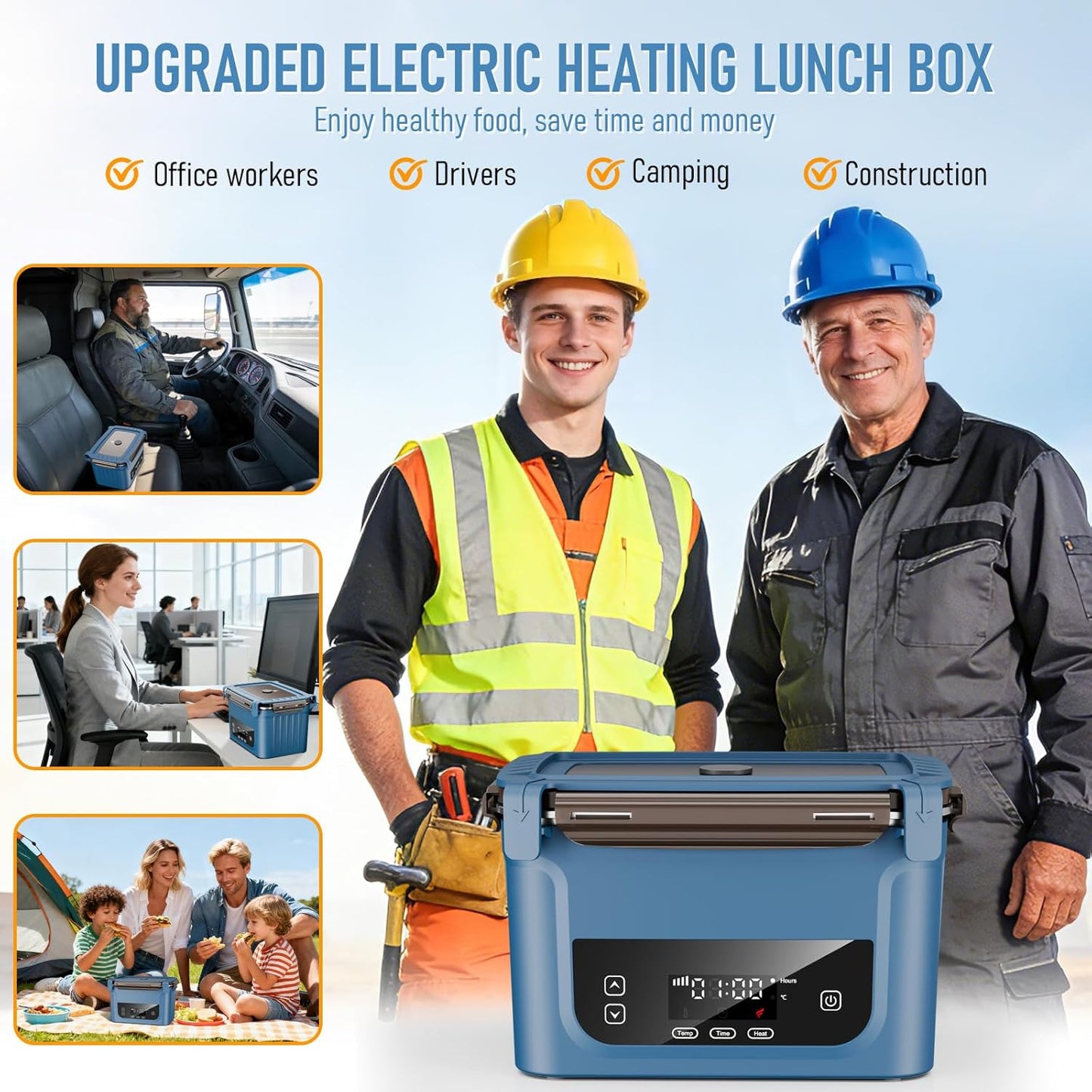 2026 Upgraded Cordless Electric Lunch Box for Adults, 20,800Mah Battery-Powered Heated Lunch Box 6.3 Cup Self-Heating Lunch Box for Construction, Office & Truck