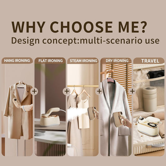 Portable Clothes Steamer 175X80Mm Ceramic Glaze Panel Iron LCD 220Ml Water Tank 1200W&15S Fast Heat up 4-Speed Steamer for Clothes of All Fabrics Dry&Wet Iron for Home Travel Business Trip