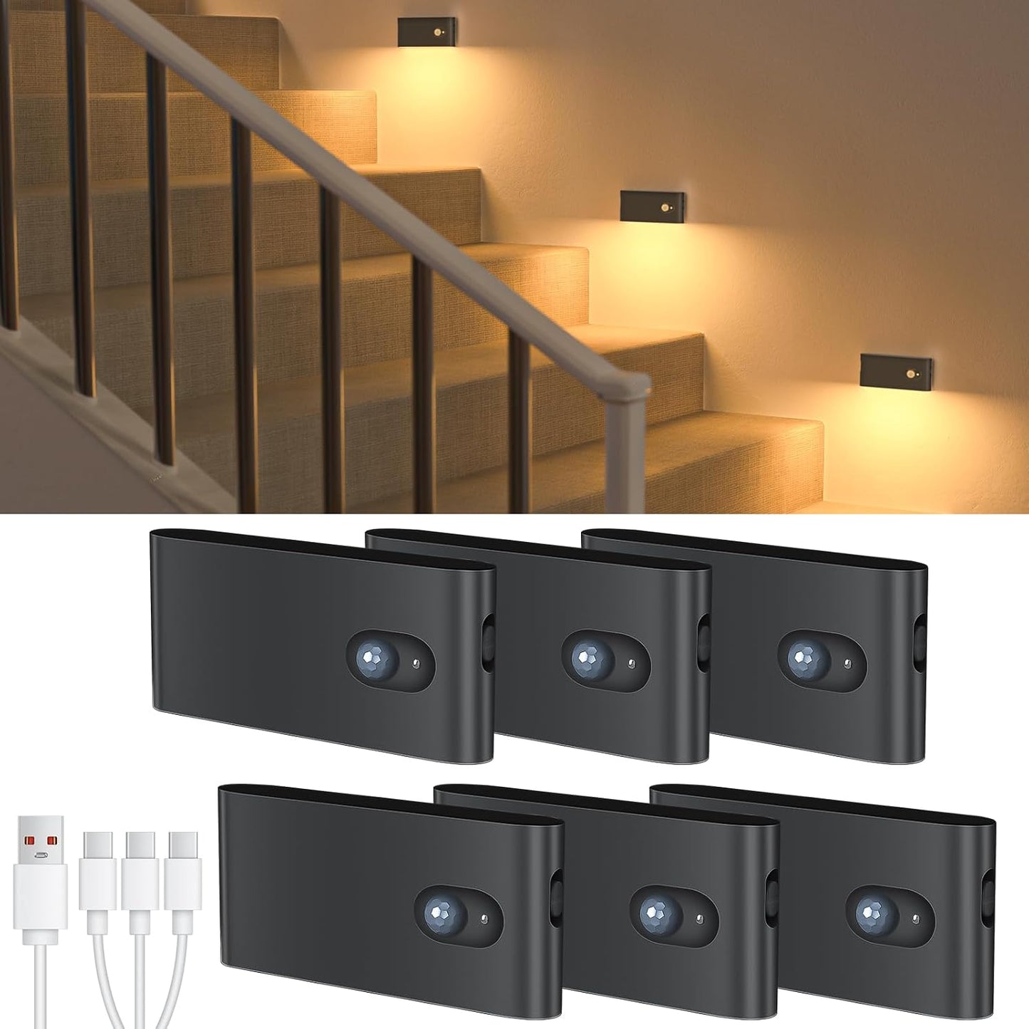 Stair Lights Indoor, Warm White Rechargeable Night Light, Wireless Motion Sensor Light Indoor for Stairs, Hallway, Stairway, Bathroom, Bedroom, Kitchen, 10 Pack