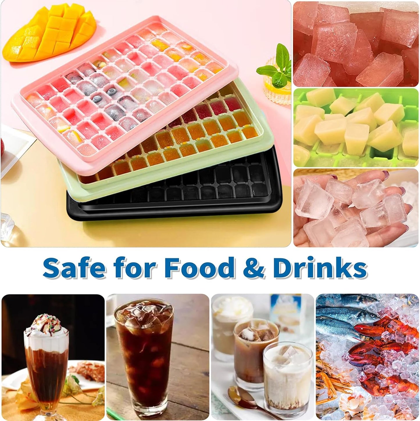 Ice Cube Tray with Lid and Bin for Freezer - 2 * 55 Nugget Ice Maker Tray, Cocktail Coffee Ice Mold for Easy Release Small Cubes, with Ice Container Scoop, Flexible Durable Plastic, BPA Free