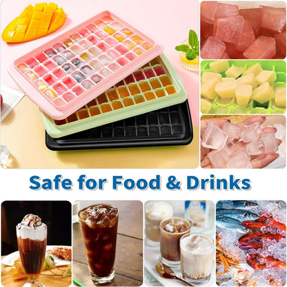 Ice Cube Tray with Lid and Bin for Freezer - 2 * 55 Nugget Ice Maker Tray, Cocktail Coffee Ice Mold for Easy Release Small Cubes, with Ice Container Scoop, Flexible Durable Plastic, BPA Free