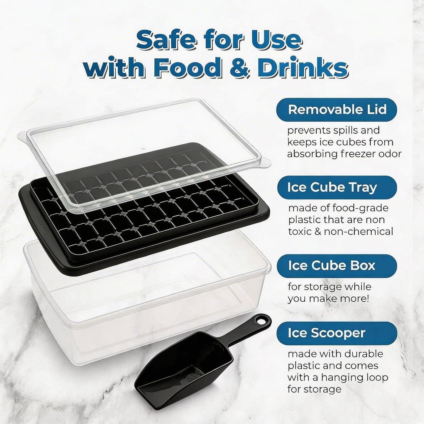 Ice Cube Tray with Lid and Bin for Freezer - 2 * 55 Nugget Ice Maker Tray, Cocktail Coffee Ice Mold for Easy Release Small Cubes, with Ice Container Scoop, Flexible Durable Plastic, BPA Free