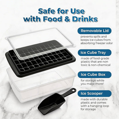 Ice Cube Tray with Lid and Bin for Freezer - 2 * 55 Nugget Ice Maker Tray, Cocktail Coffee Ice Mold for Easy Release Small Cubes, with Ice Container Scoop, Flexible Durable Plastic, BPA Free