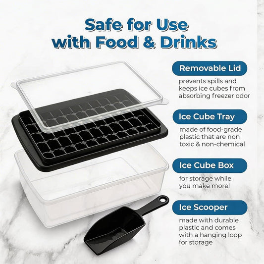 Ice Cube Tray with Lid and Bin for Freezer - 2 * 55 Nugget Ice Maker Tray, Cocktail Coffee Ice Mold for Easy Release Small Cubes, with Ice Container Scoop, Flexible Durable Plastic, BPA Free