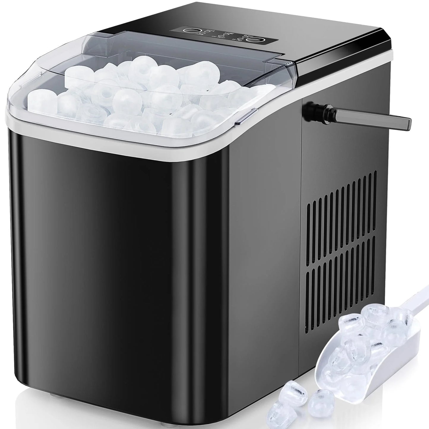 Countertop Ice Maker, Self-Cleaning Portable Ice Maker Machine with Handle and Ice Scoop 9Pcs/6Min 26.5Lbs/24H Black