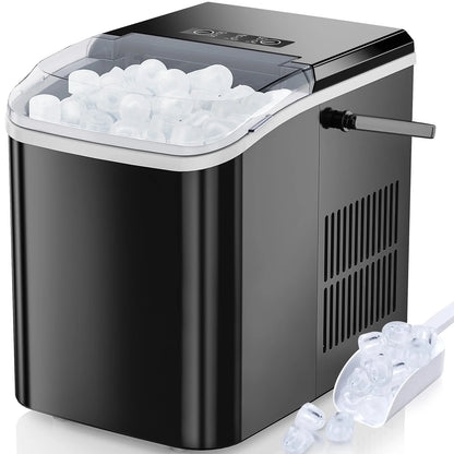 Countertop Ice Maker, Self-Cleaning Portable Ice Maker Machine with Handle and Ice Scoop 9Pcs/6Min 26.5Lbs/24H Black