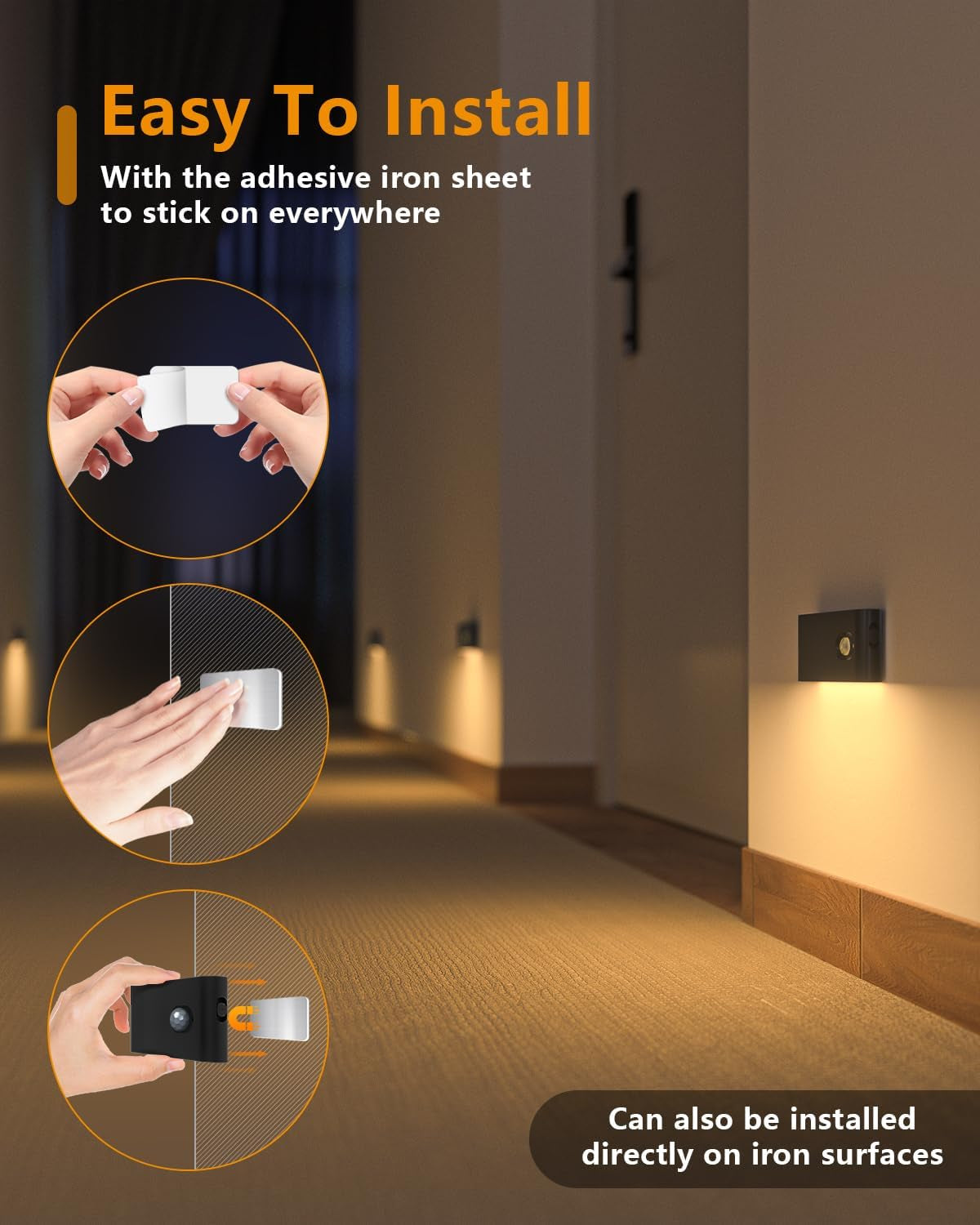 Stair Lights Indoor, Warm White Rechargeable Night Light, Wireless Motion Sensor Light Indoor for Stairs, Hallway, Stairway, Bathroom, Bedroom, Kitchen, 10 Pack