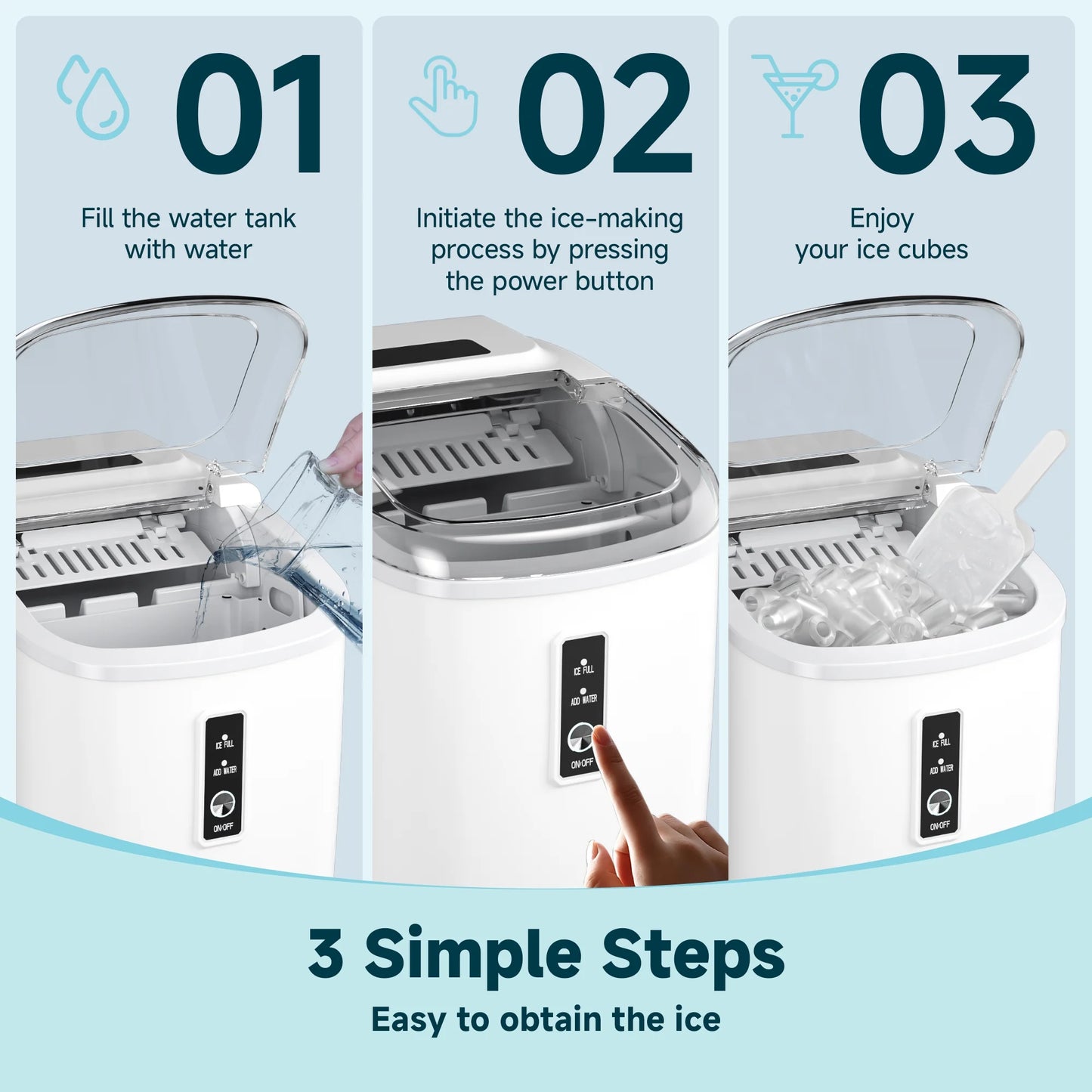 Countertop Ice Maker with Handle,Portable Ice Machine with Basket and Scoop, 9 Bullet Ice in 6 Mins, 26Lbs/24H, Self-Cleaning