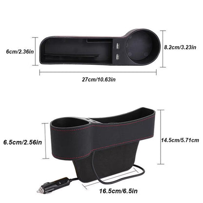 2PCS Car Seat Gap Organizer Rechargeable Dual USB Leather Storage Box Cup Holder