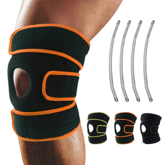 Knee Brace, Relieves ACL, LCL, MCL, Meniscus Tear, Arthritis, Tendonitis Pain. Open Patella Dual Stabilizers Non Slip Comfort Neoprene. Adjustable Bi-Directional Straps (Orange)