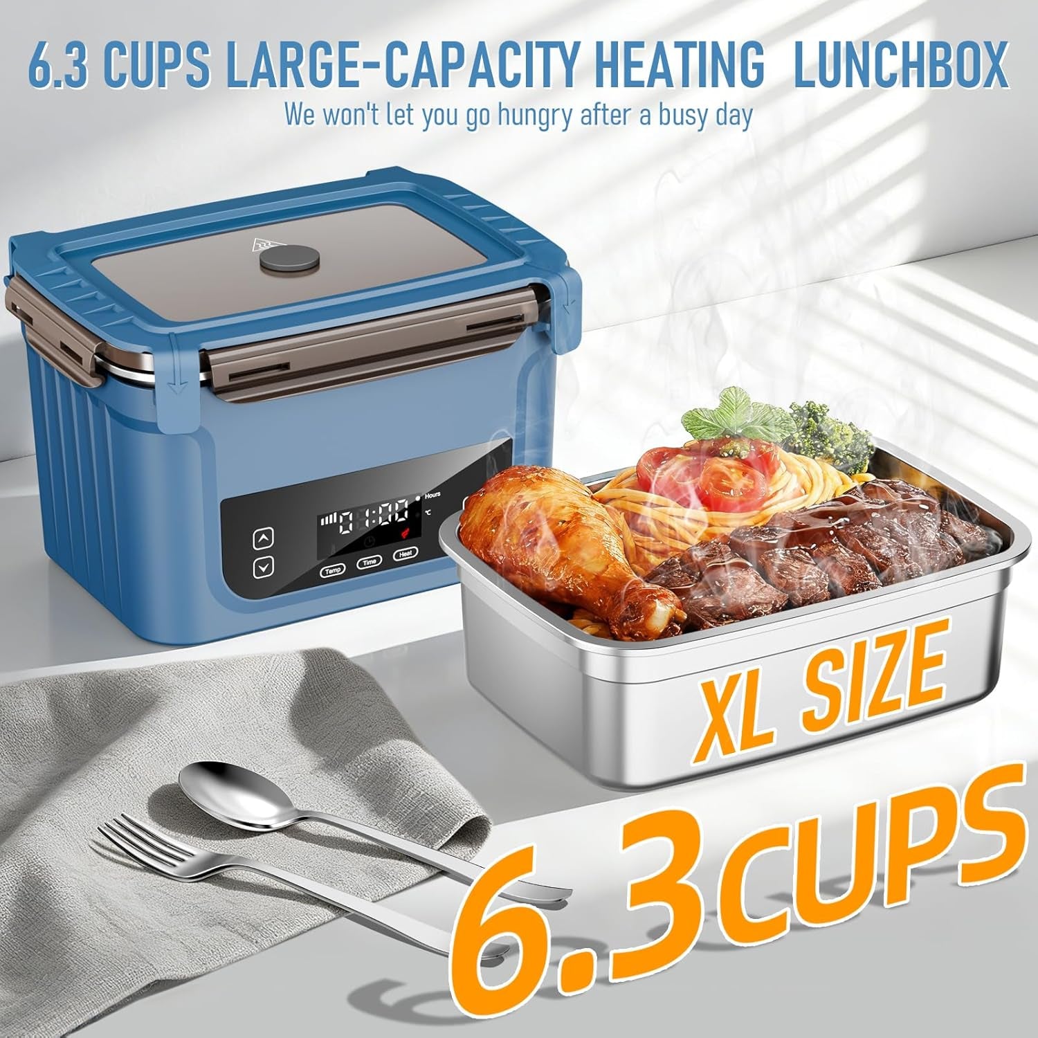 2026 Upgraded Cordless Electric Lunch Box for Adults, 20,800Mah Battery-Powered Heated Lunch Box 6.3 Cup Self-Heating Lunch Box for Construction, Office & Truck