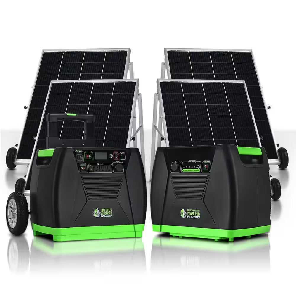 ELITE 3600-Watt/5760W Peak Push Button Start Solar Powered Portable Generator with Four 100W Solar Panels and Power Pod