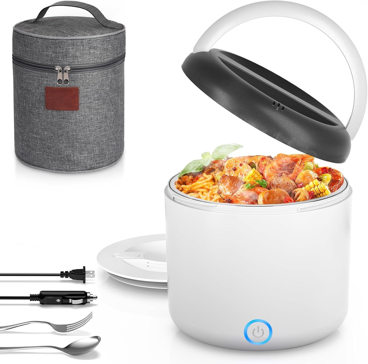 Electric Lunch Box for Adults, 1.2L/41Oz, 100W Fast Heated Lunch Box, 12V/24V/110V Portable Food Heater for Car/Office Work with 304 Stainless Steel Container, Blue Gray