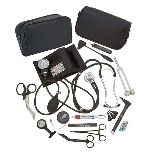 Complete Diagnostic Blood Pressure, Stethoscope, Otoscope Kit W/Tuning Fork, Neurological Reflex Hammer, EMT Shears || Nurse Starter Kit with Travel Pouch + Accessories (Tactical Black)