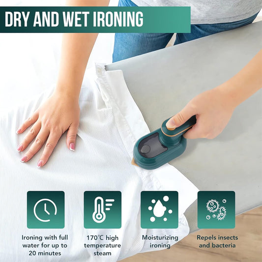 Portable Steam Iron - 2023 New Travel Mini Steam Iron, Portable Micro Small Iron Dry & Wet Ironing Machine, Steamer for Clothes Size, Foldable Handheld Iron and All in One (Green)
