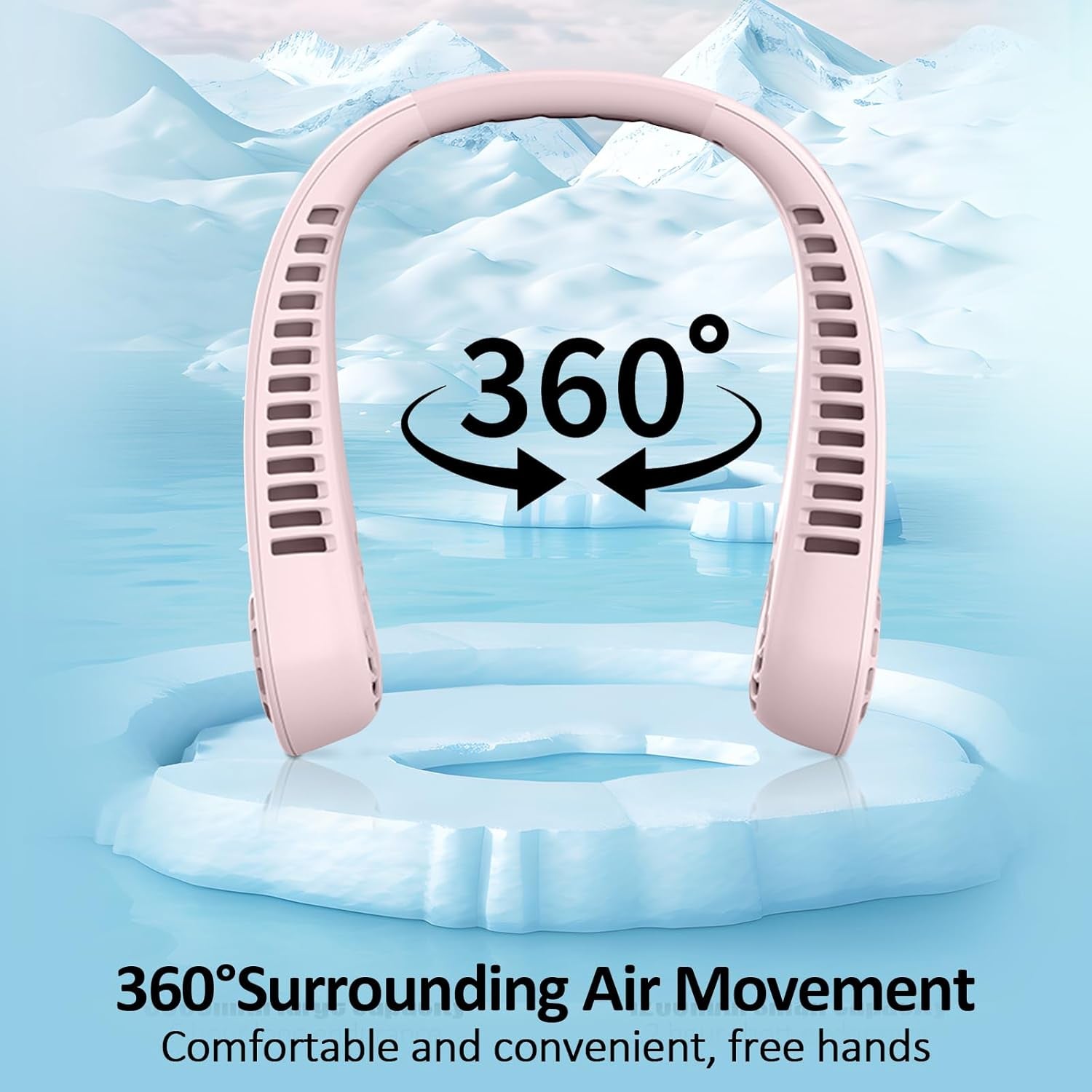Portable Bladeless Hanging Neck Fans with Screen Display and 5 Speeds Levels, USB Rechargeable, 360° Cooling Wearable Personal Fan for Work Travel Sport Outdoor (Pink)