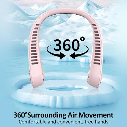 Portable Bladeless Hanging Neck Fans with Screen Display and 5 Speeds Levels, USB Rechargeable, 360° Cooling Wearable Personal Fan for Work Travel Sport Outdoor (Pink)