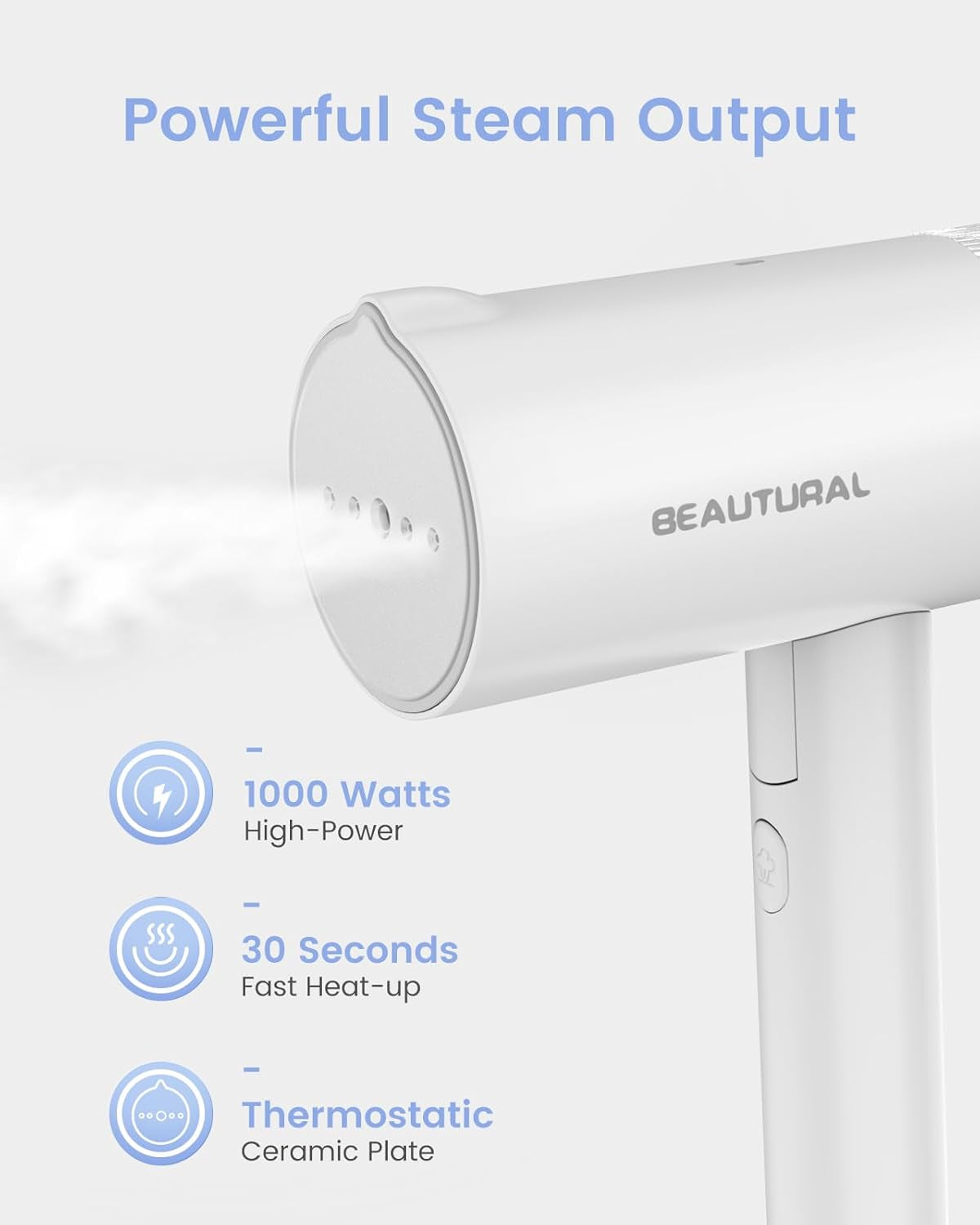 Steamer for Clothes, Portable Garment Wrinkle Remover, Fast 30S Heat-Up, Foldable and Handheld, 120V Only (Not for 220V Europe), White