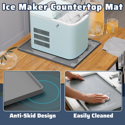 Ice Maker Countertop Mat, 12 X 10 Inch Silicone Protective Mat for Portable Mini Counter Top Nugget Ice Maker, Drain Tray for Ice Machine, Waterproof with Raised Edge Prevent Water Leakage
