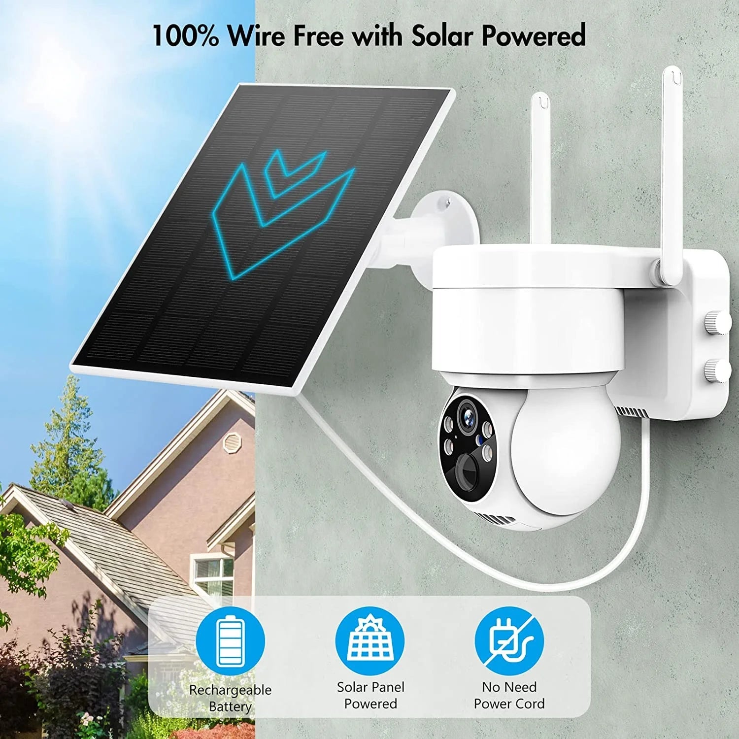 Outdoor Security Camera Wireless Wifi, 2K Color Night Vision, Solar Powered Outdoor Camera
