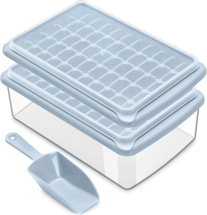 Ice Cube Tray with Lid and Bin for Freezer - 2 * 55 Nugget Ice Maker Tray, Cocktail Coffee Ice Mold for Easy Release Small Cubes, with Ice Container Scoop, Flexible Durable Plastic, BPA Free