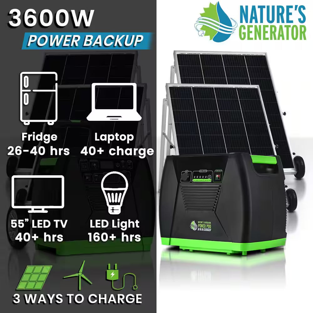 ELITE 3600-Watt/5760W Peak Push Button Start Solar Powered Portable Generator with Four 100W Solar Panels and Power Pod