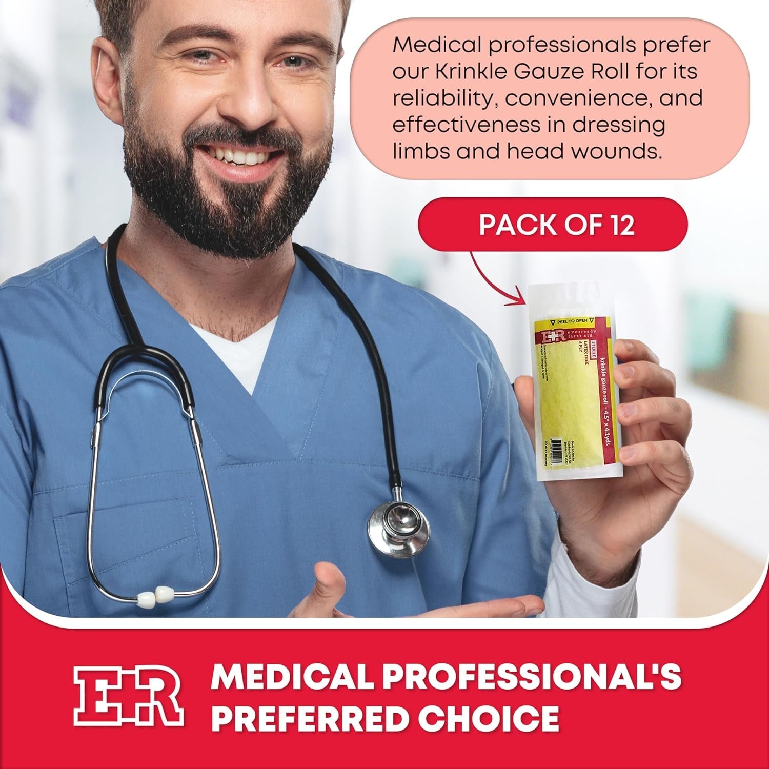 Sterile Krinkle Kerlix Type 4 1/2" X 4.1 Yds, Latex Free, 6 PLY, Gauze Bandage Roll - 12 Count