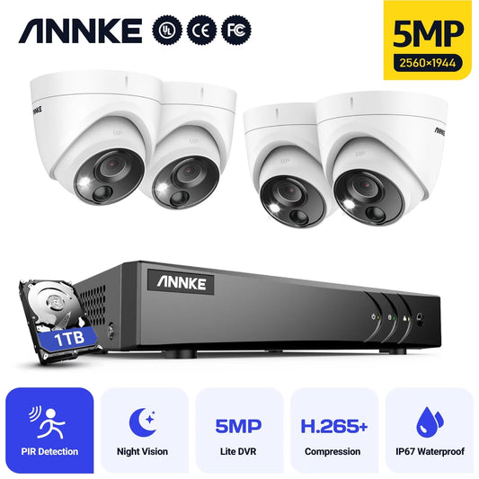 8CH 5MP Security Camera System 5IN1 H.265+ DVR with IP67 PIR HD EXIR Dome Weatherproof Surveillance Camera with 1T HDD