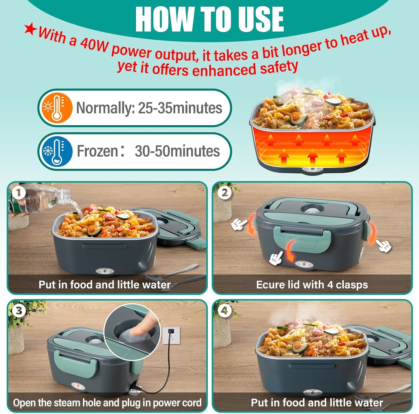 Electric Lunch Box Food Heater for Adult, 1.5L Large Capacity Heating Bento Box, Portable Food Warmer Lunch Box for Office,Car & Truck