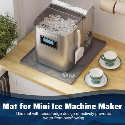 Ice Maker Countertop Mat, 12 X 10 Inch Silicone Protective Mat for Portable Mini Counter Top Nugget Ice Maker, Drain Tray for Ice Machine, Waterproof with Raised Edge Prevent Water Leakage