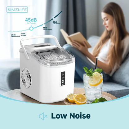 Countertop Ice Maker with Handle,Portable Ice Machine with Basket and Scoop, 9 Bullet Ice in 6 Mins, 26Lbs/24H, Self-Cleaning