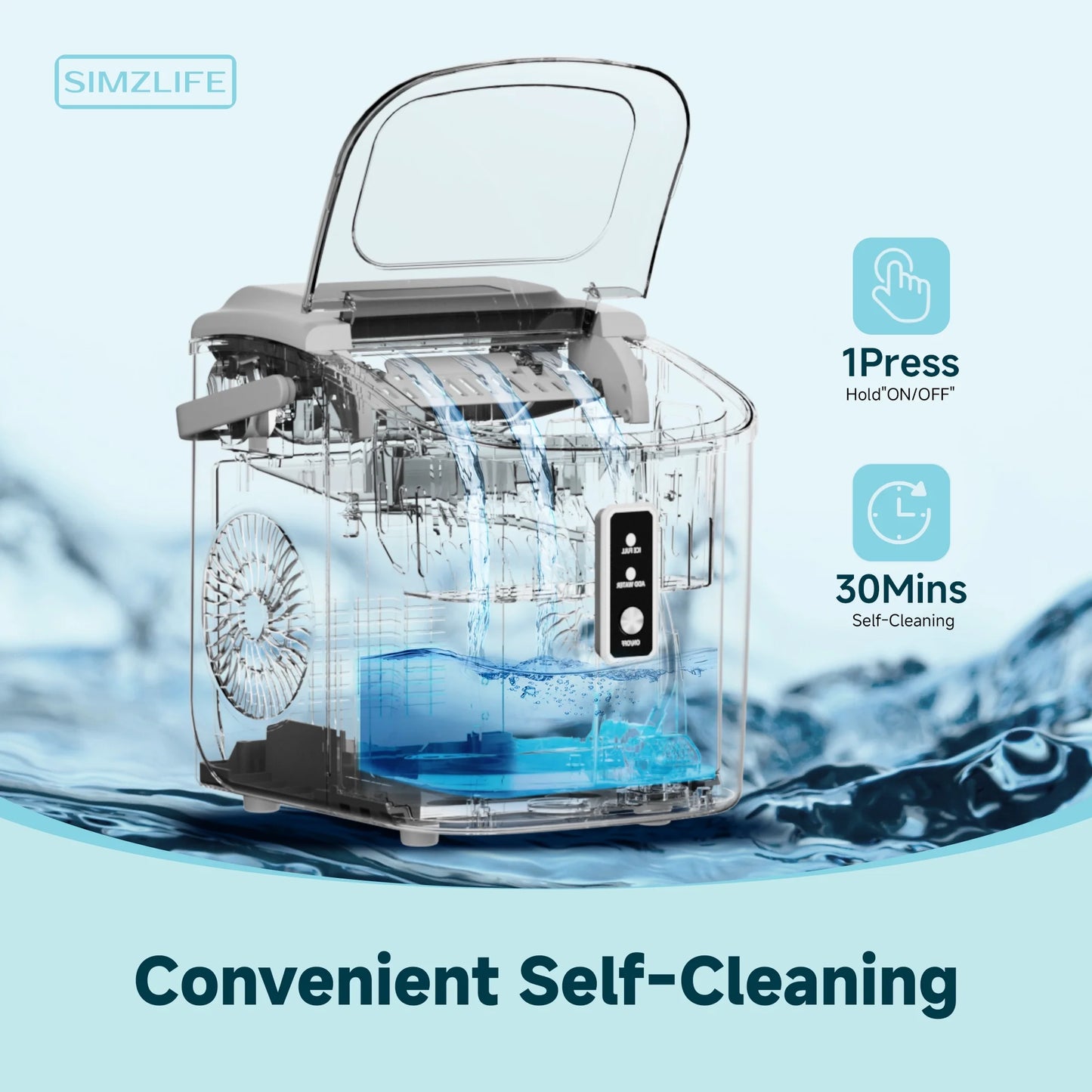 Countertop Ice Maker with Handle,Portable Ice Machine with Basket and Scoop, 9 Bullet Ice in 6 Mins, 26Lbs/24H, Self-Cleaning
