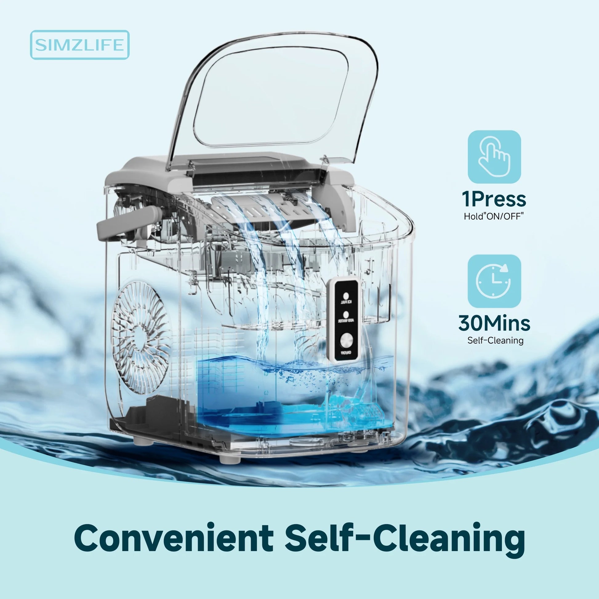 Countertop Ice Maker with Handle,Portable Ice Machine with Basket and Scoop, 9 Bullet Ice in 6 Mins, 26Lbs/24H, Self-Cleaning