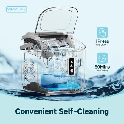 Countertop Ice Maker with Handle,Portable Ice Machine with Basket and Scoop, 9 Bullet Ice in 6 Mins, 26Lbs/24H, Self-Cleaning