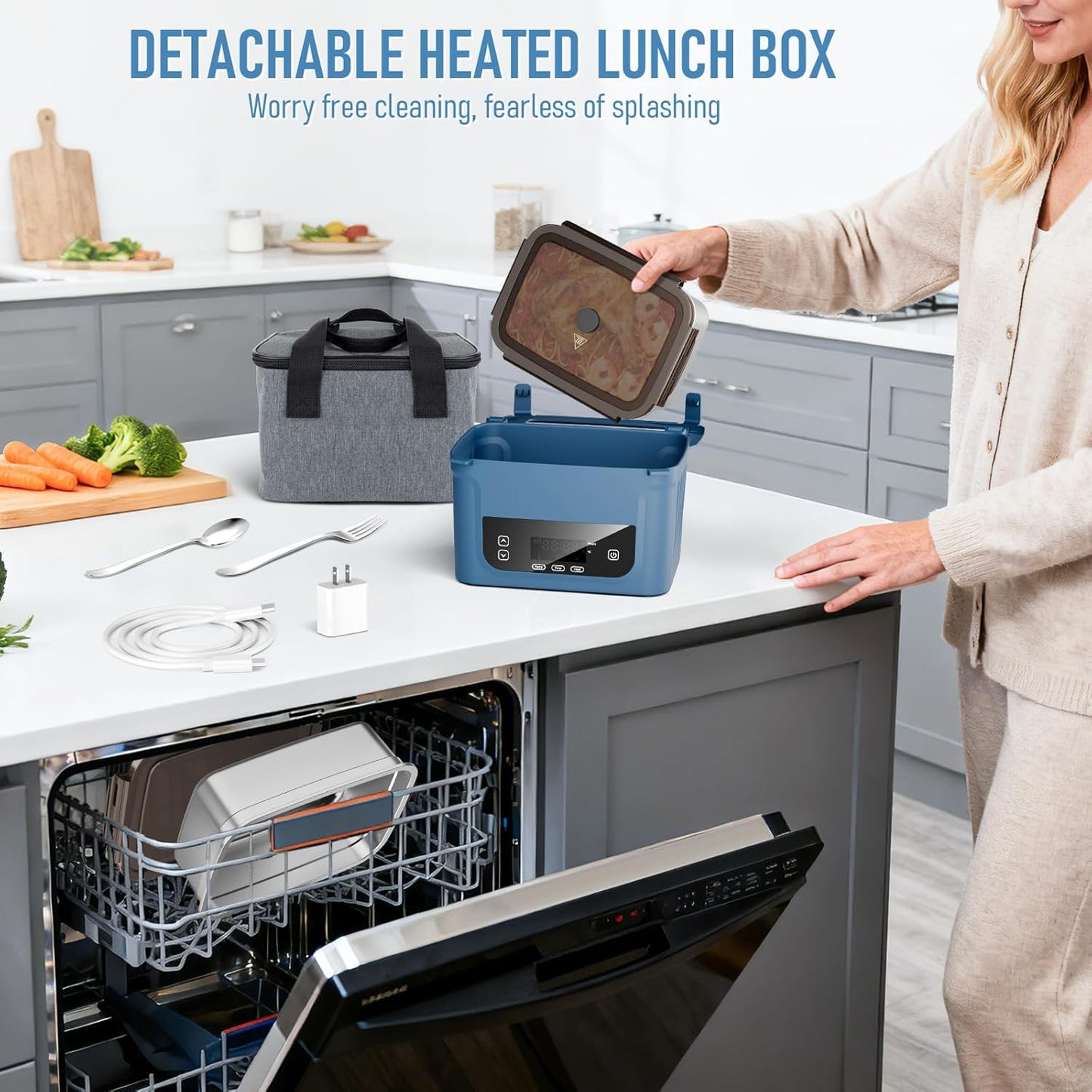 2026 Upgraded Cordless Electric Lunch Box for Adults, 20,800Mah Battery-Powered Heated Lunch Box 6.3 Cup Self-Heating Lunch Box for Construction, Office & Truck
