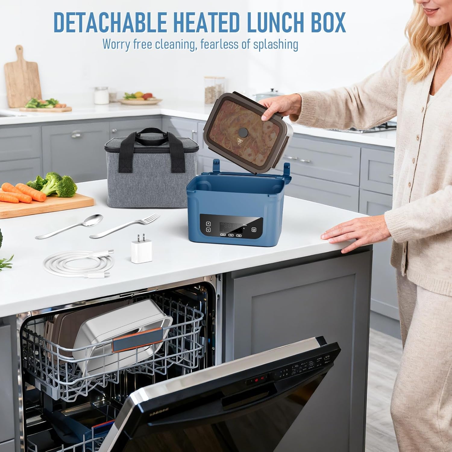 2026 Upgraded Cordless Electric Lunch Box for Adults, 20,800Mah Battery-Powered Heated Lunch Box 6.3 Cup Self-Heating Lunch Box for Construction, Office & Truck