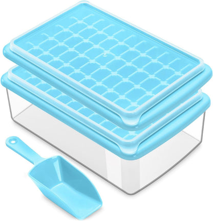 Ice Cube Tray with Lid and Bin for Freezer - 2 * 55 Nugget Ice Maker Tray, Cocktail Coffee Ice Mold for Easy Release Small Cubes, with Ice Container Scoop, Flexible Durable Plastic, BPA Free