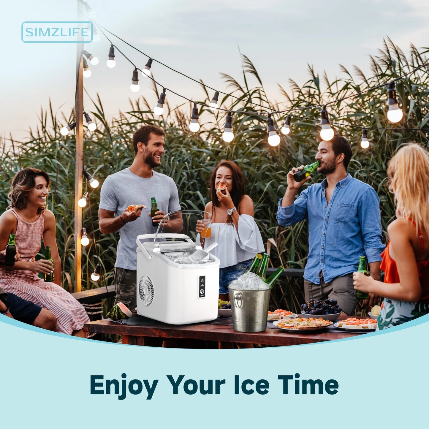 Countertop Ice Maker with Handle,Portable Ice Machine with Basket and Scoop, 9 Bullet Ice in 6 Mins, 26Lbs/24H, Self-Cleaning
