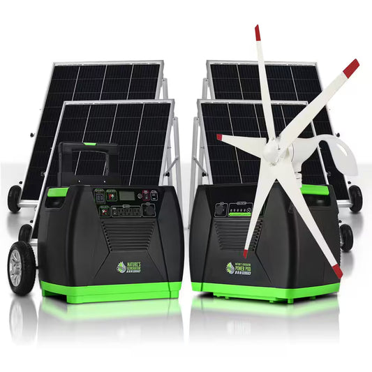 ELITE 3600-Watt/5760W Peak Push Button Start Solar Powered Portable Generator W/ 4 Solar Panels, Power Pod, Wind Turbine