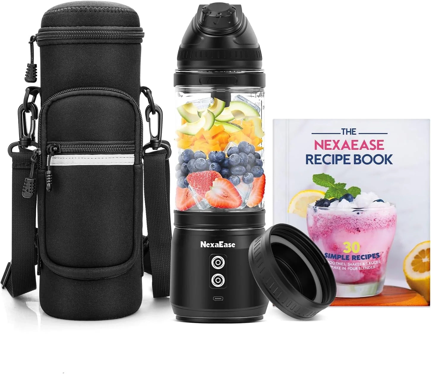Portable Blender Personal Juicer for Shakes and Smoothies - 20 OZ Electric Protein Shaker Bottle with Insulated Sleeve, Travel Lid, USB-C Rechargeable - Mini Small Blender Cup for Kitchen Office Gym