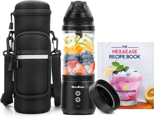Portable Blender Personal Juicer for Shakes and Smoothies - 20 OZ Electric Protein Shaker Bottle with Insulated Sleeve, Travel Lid, USB-C Rechargeable - Mini Small Blender Cup for Kitchen Office Gym