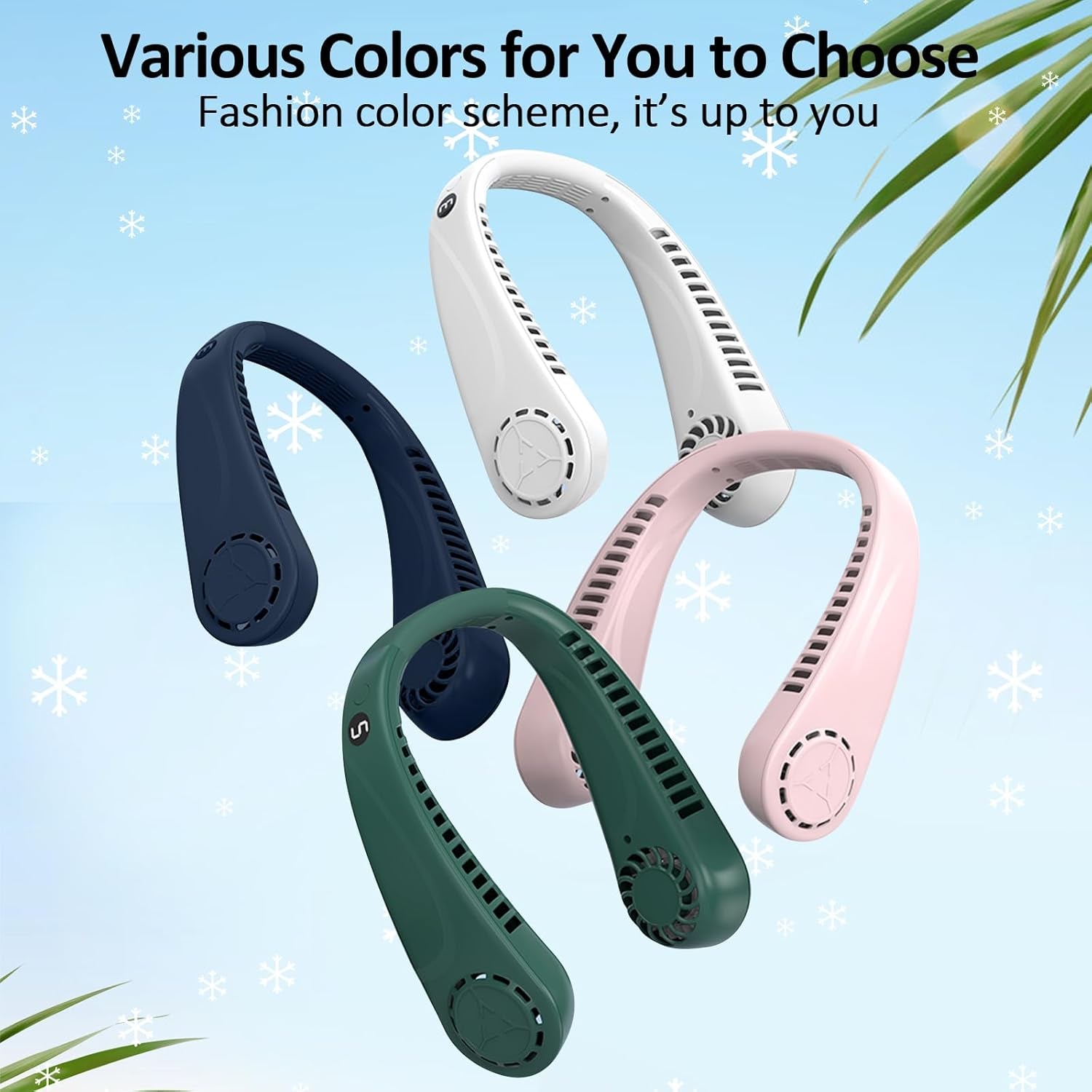 Portable Bladeless Hanging Neck Fans with Screen Display and 5 Speeds Levels, USB Rechargeable, 360° Cooling Wearable Personal Fan for Work Travel Sport Outdoor (Pink)