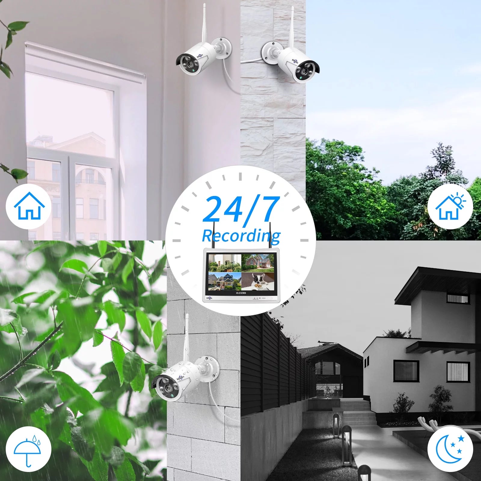 3MP Security Camera System with 12.1" Monitor, 3TB Hard Drive, 4Pcs Security Cameras Wireless Wifi for Recording and Remote View, Home Security Camera System (Supports Only 2.4Ghz Wi-Fi)
