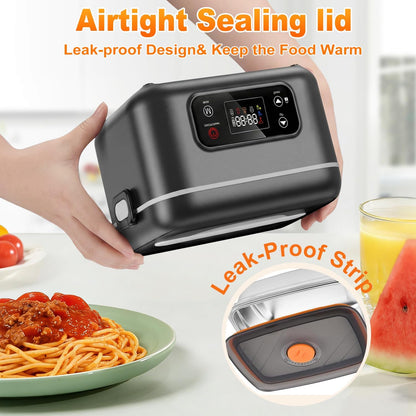 Cordless Heated Electric Lunch Box, 24000Mah Portable Food Warmer, 1.3L Stainless Steel Food Container, 5-Side 3D Heating, Auto Scheduled Heating, Self Heating Lunch Box for Truckers, Offices,Outdoors