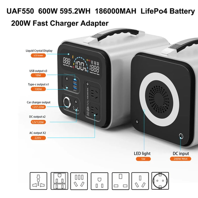 2000W 2048WH Portable Power Station Camping Lifepo4 Battery 1800W 1000W 600W Solar Generator Backup AC 220V for Home Outdoor RV