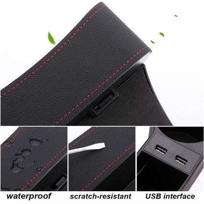2PCS Car Seat Gap Organizer Rechargeable Dual USB Leather Storage Box Cup Holder