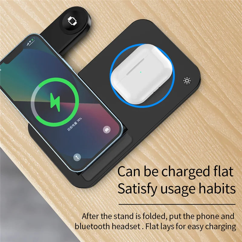 30W 4 in 1 Foldable Wireless Charging Station for Iphone 14 13Pro Apple Watch 7/6 for Samsung Galaxy Watch Chargers 4/3 S22 S21