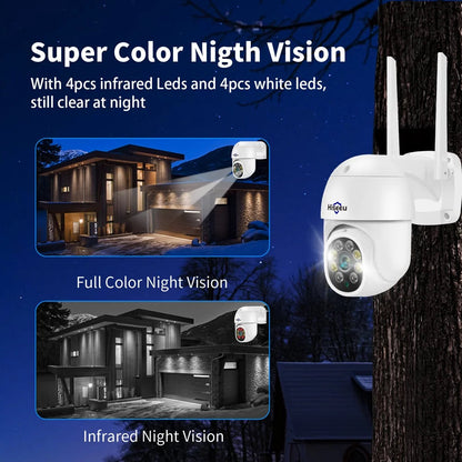 5MP Pan Tilt Security Camera Wireless Wi-Fi with 2-Way Audio, Motion Tracking & Light Alarm, Color/Ir Night Vision,Ip66 Waterproof Outdoor Security Camera for Home (Support Only 2.4Ghz Wi-Fi)